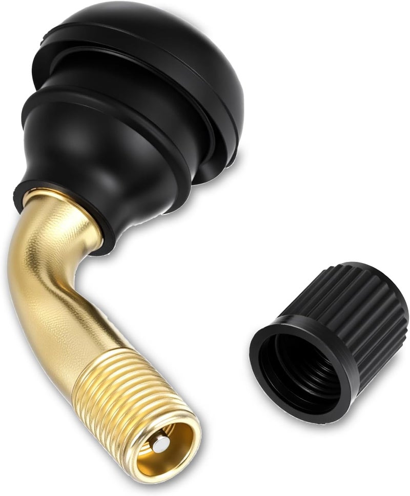 Exclaith 4 Pcs PVR60/PVR70 Valve Stem Bent 90 Degree Angled Brass Stems Bent 90 Degree Angled Snap-in Rubber Base Motorcycle Scooter ATV Go Kart Fits Tubeless Tire Rim - Image 3